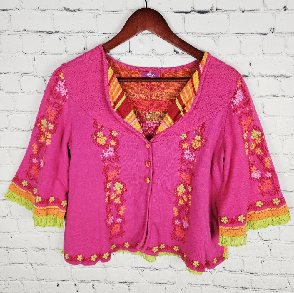 IVKO | floral knit cropped flare sleeve 3-button  cardigan